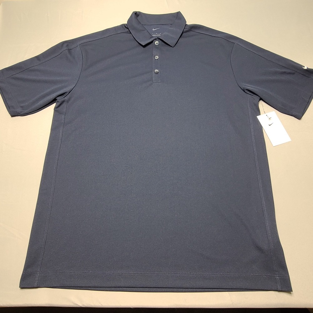 Nike‎ Dri Fit Mens Polo L Navy Blue Athletic Golf Sleeve Logo Short Sleeve Nwt